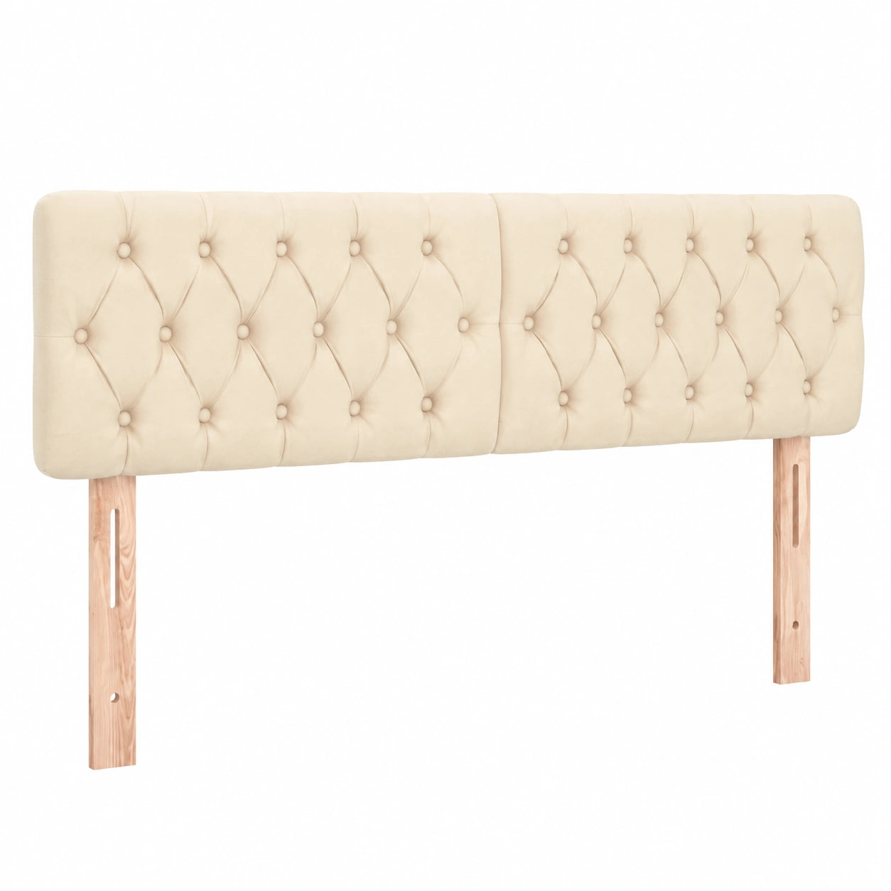Höhenverstellbares LED-Polsterkopfteil mit Holzbeinen, Creme 200x7x78/88cm