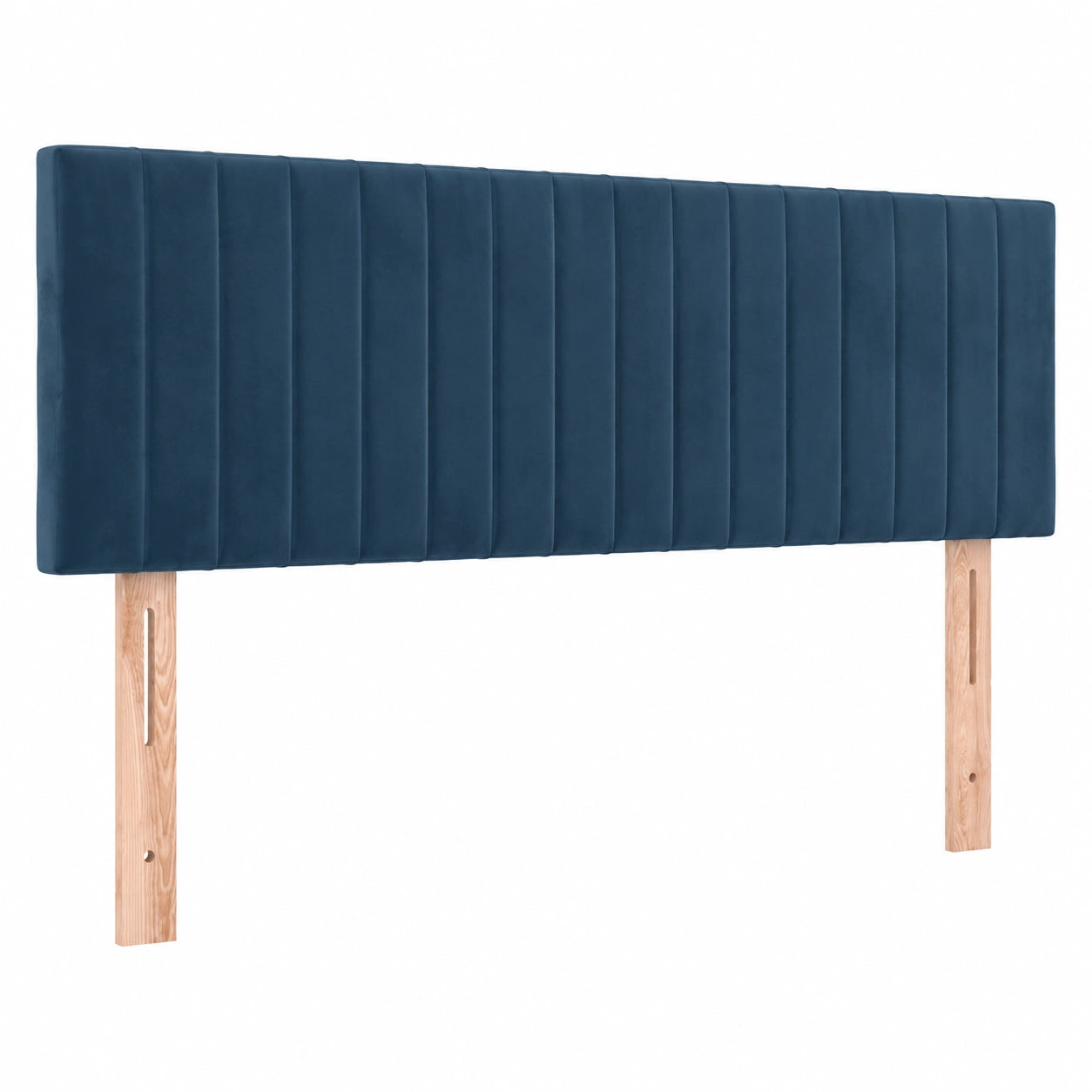 Verstellbares Polster-Kopfteil in Dunkelblau aus Samt, 144x5x78/88cm, mit Holzbeinen