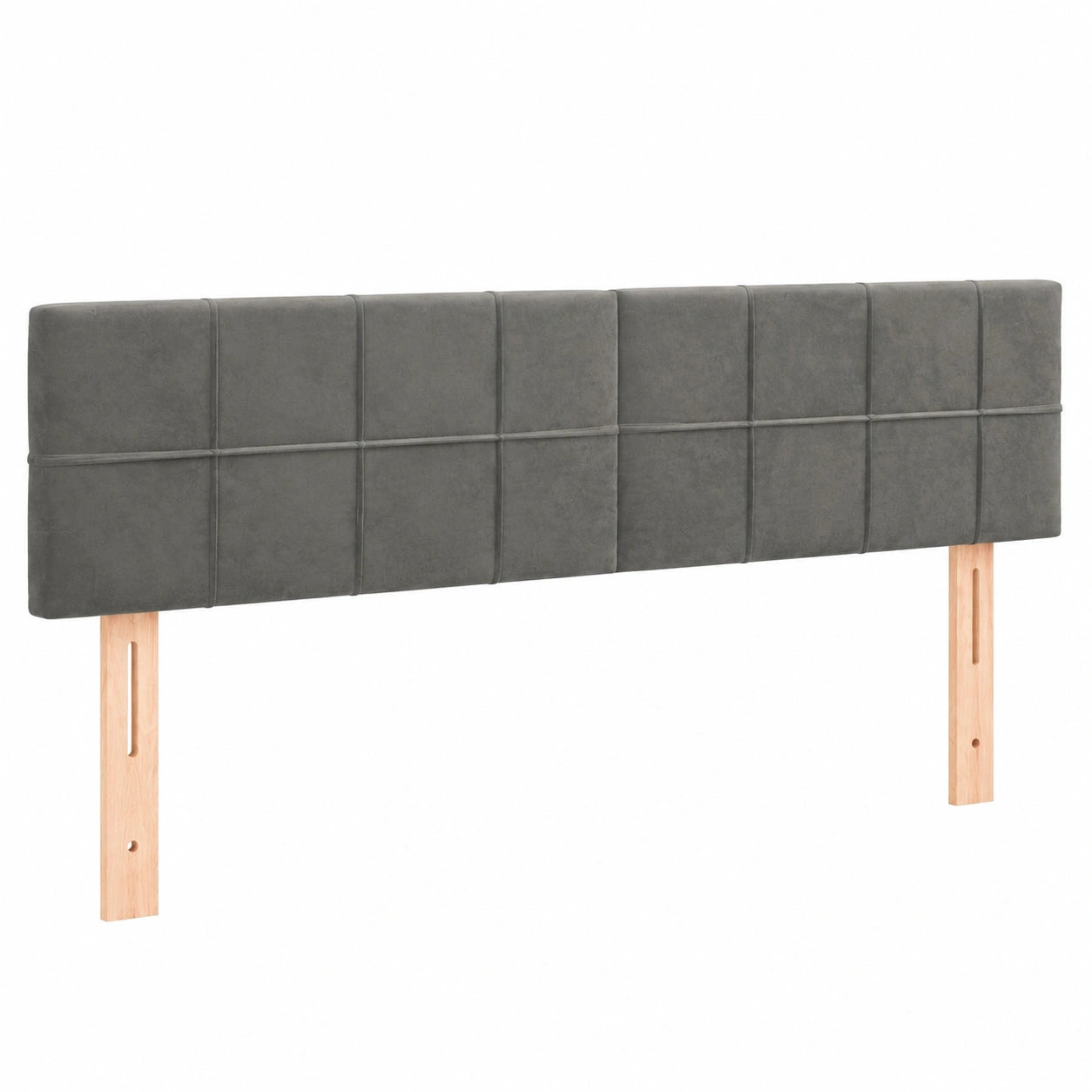 Höhenverstellbares Polsterkopfteil mit Holzbeinen, Samtbezug in Hellgrau, 200x5x78/88cm
