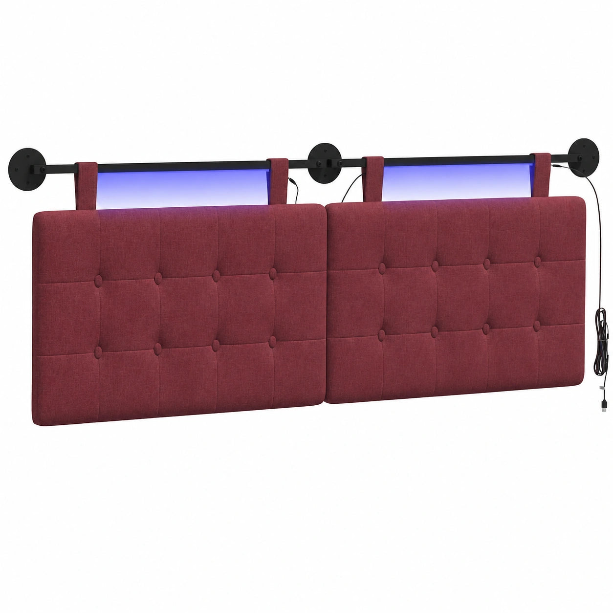 Weinrotes vidaXL Wand-Kopfteil mit LED-Beleuchtung, Modernes Stoffdesign, Anpassbares Schlafzimmer-Dekor