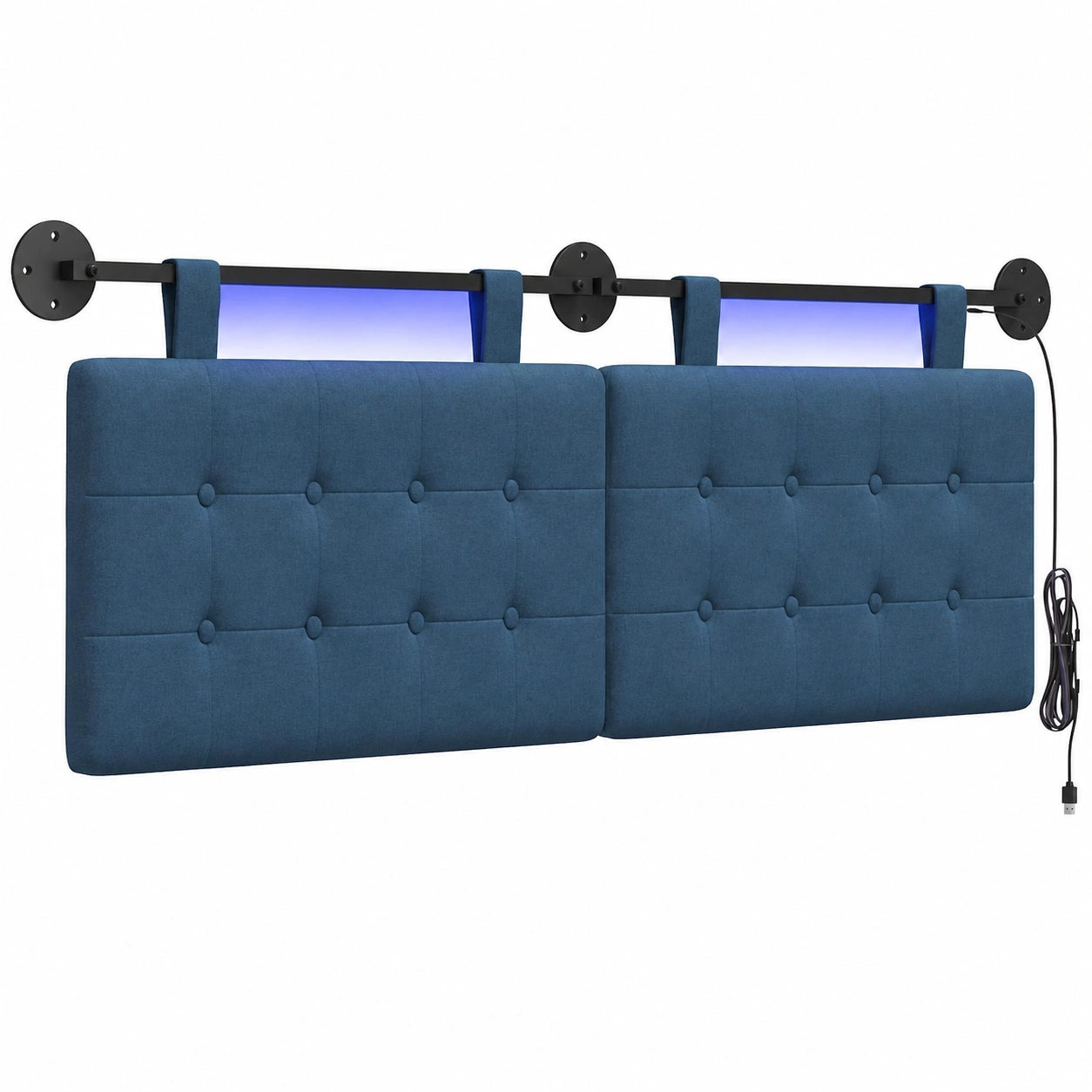 LED-Polsterkopfteil aus Stoff, Blau, Modernes Design, Wandmontage