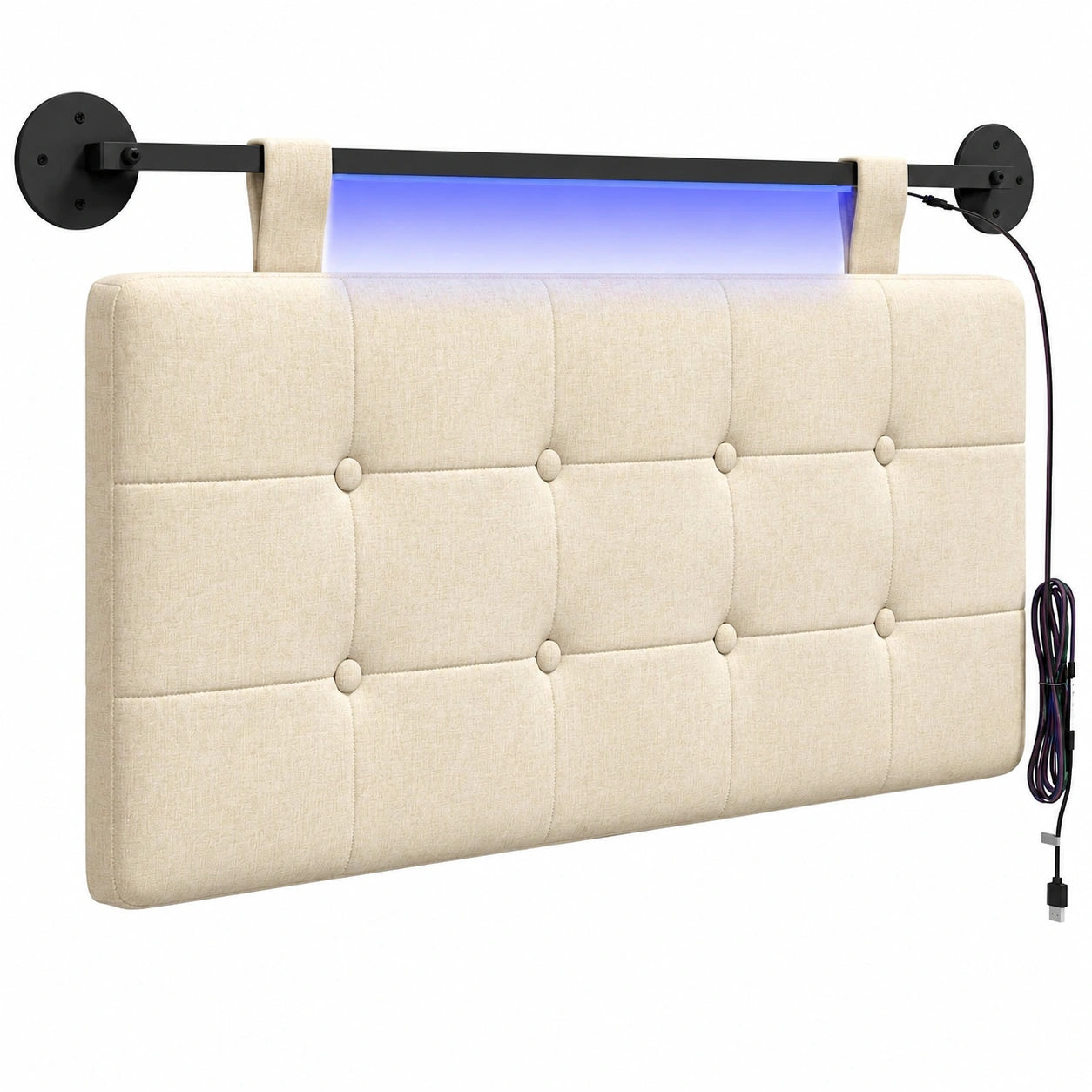 Modulares Wand-Kopfteil mit LED-Beleuchtung, cremefarben, Stoff, modernes Design