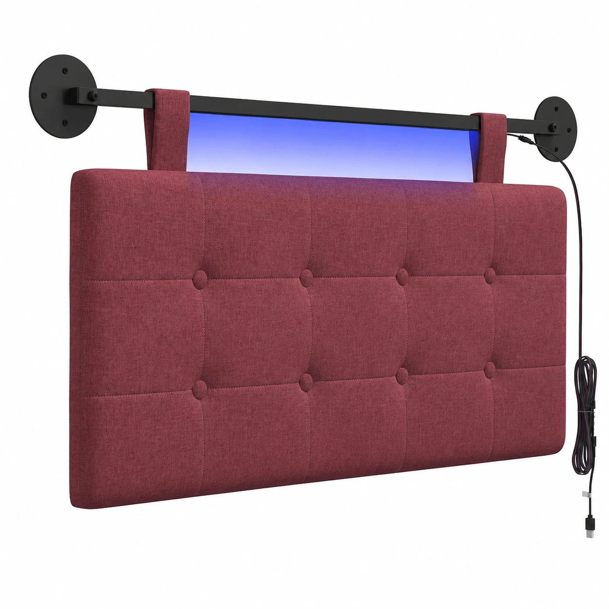 Moderner Wand-Polsterkopfteil mit LED Beleuchtung, Weinrot