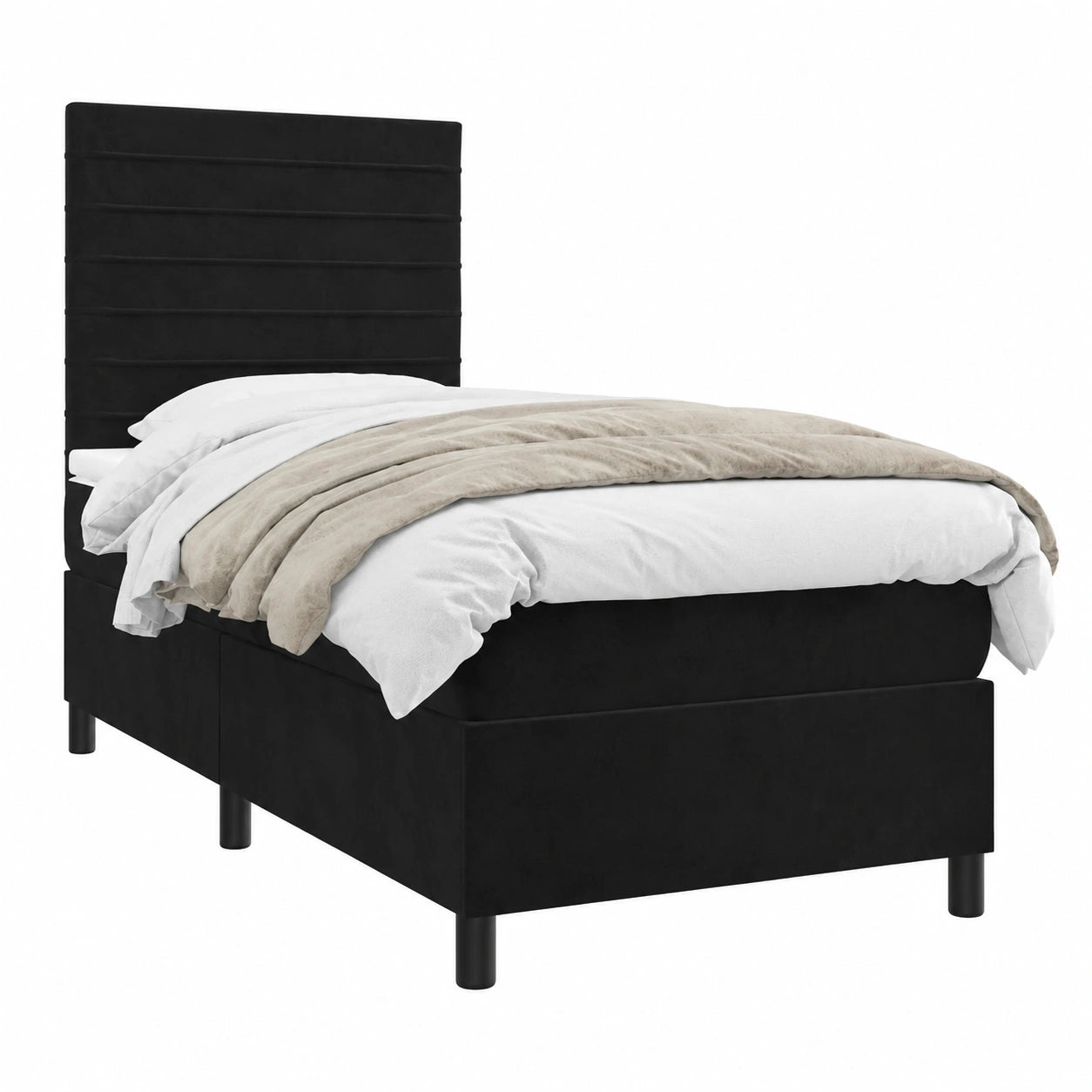 Luxuriöses Boxspringbett 80x200 cm Schwarz mit Taschenfederkernmatratze und Samtbezug