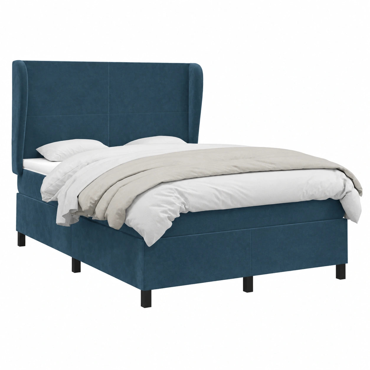Elegantes Boxspringbett 140x200 cm in Dunkelblauem Samt mit Holzrahmen und Polsterkopfteil