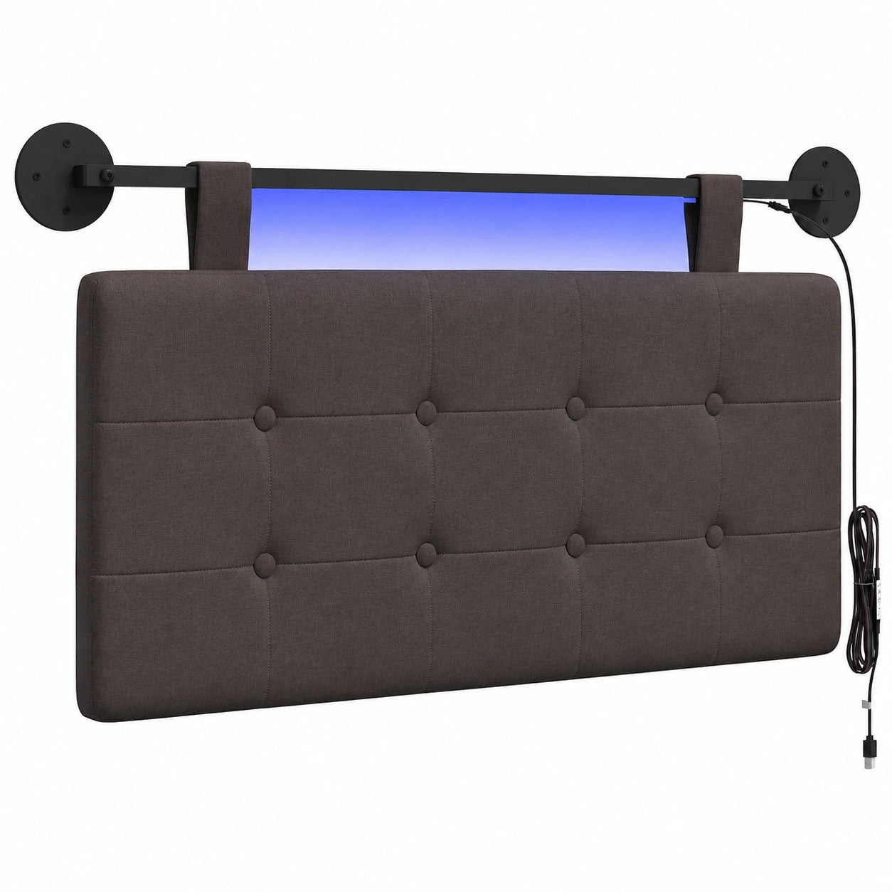 Modernes Polster-Kopfteil mit LED-Beleuchtung, Dunkelbraun, Wandmontage
