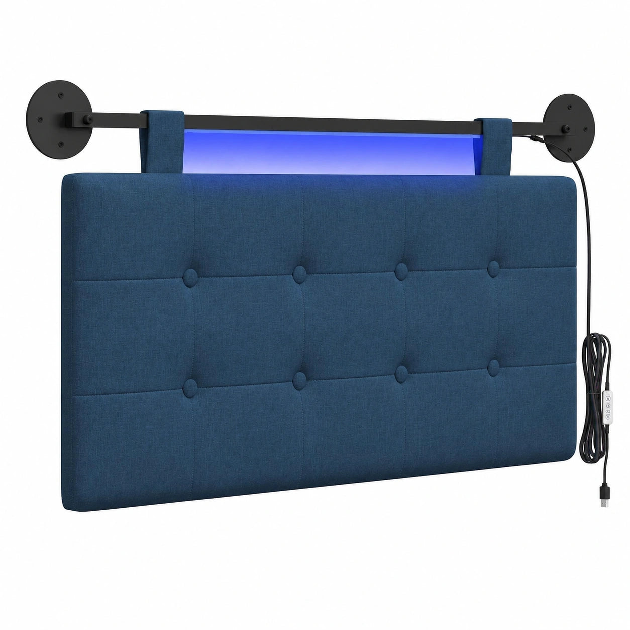 Modernes LED-Polsterkopfteil Blau zum Aufhängen, Platzsparend und Anpassbar