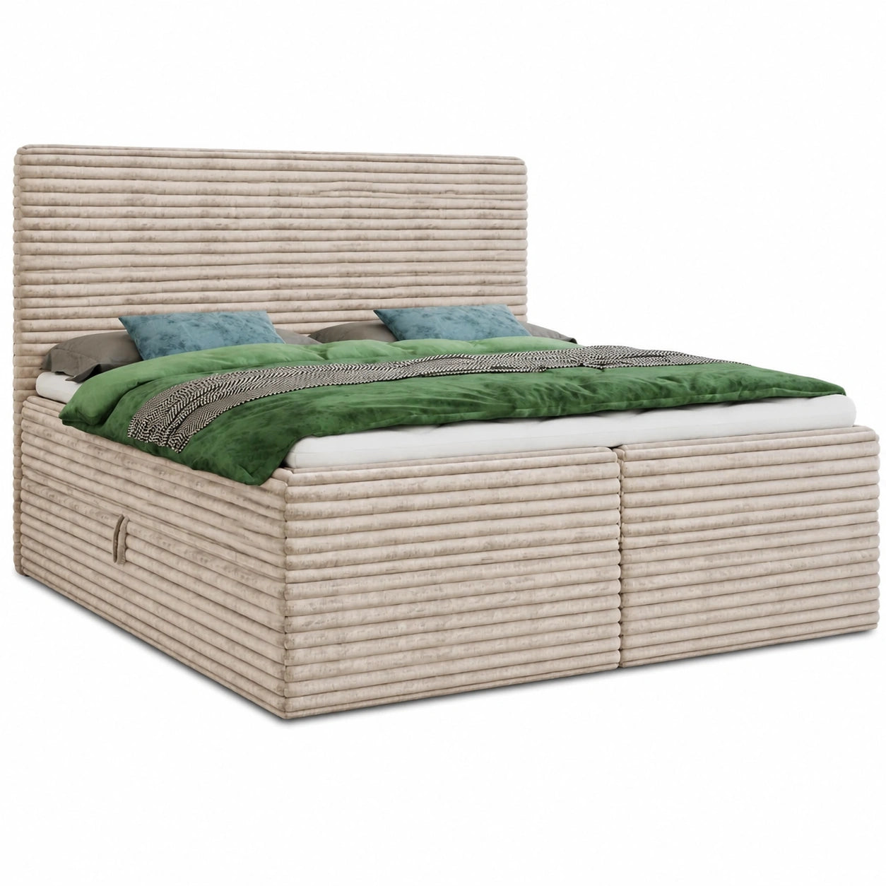 Sofnet Boxspringbett Mollo mit Aufbewahrung, Doppelbett mit Bonell-Federkern und Topper, Polsterbett aus Cord, Bettgestell für Schlafzimmer, Beige, 140 x 200 cm