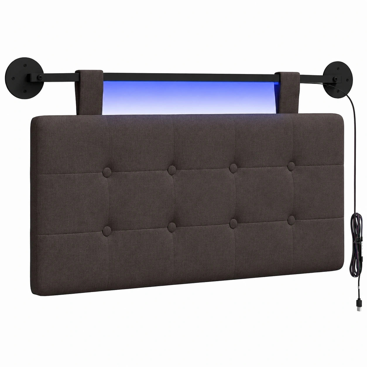 Polster-Kopfteil mit LED-Beleuchtung Dunkelbraun – Modern, Rechteckig, Wandmontage, Platzsparend