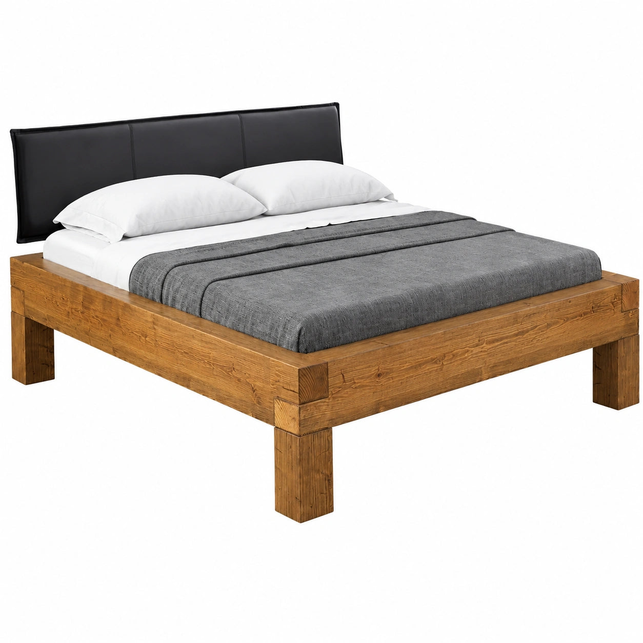 Hochwertiges CURBY Holzbett mit Polsterkopfteil, Massivholz Thermo-Fichte, Stilvoll und Robust