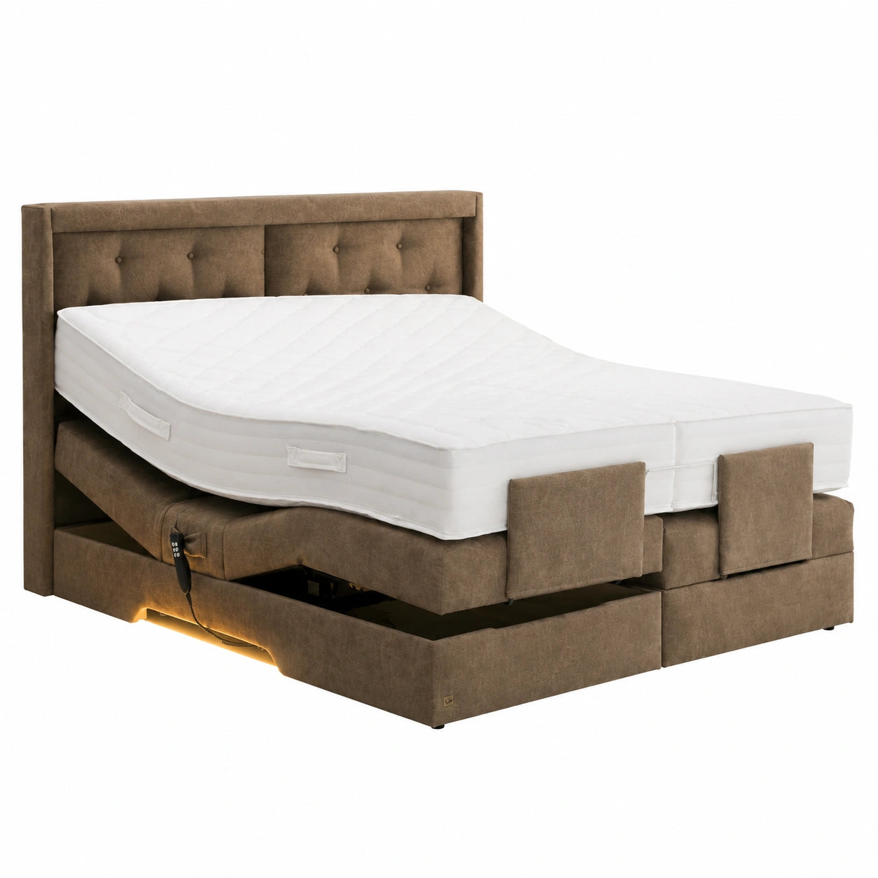 PAARA Boxspringbett Paris Night GM mit Hochleistungsmotor, LED-Beleuchtung und Antirutsch-Funktion, Royal-WS® Taschenfederkernmatratze und GELAX® Topper, Hergestellt in Deutschland (120 x 200 cm)