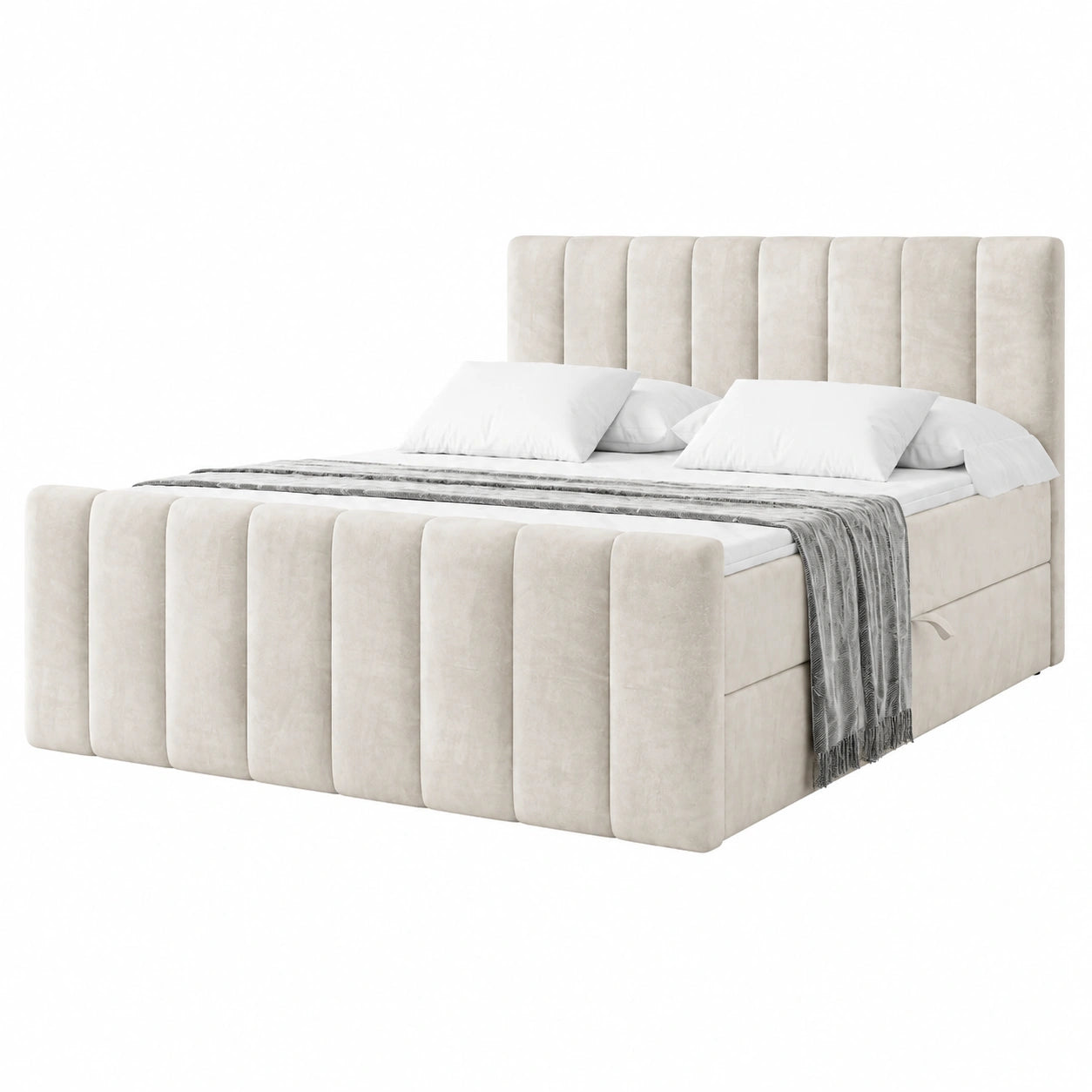ALTDECOR Boxspringbett 180x200 cm Beige Samt, Polsterbett mit Stauraum, inklusive Matratze H3, Lattenrost und Topper